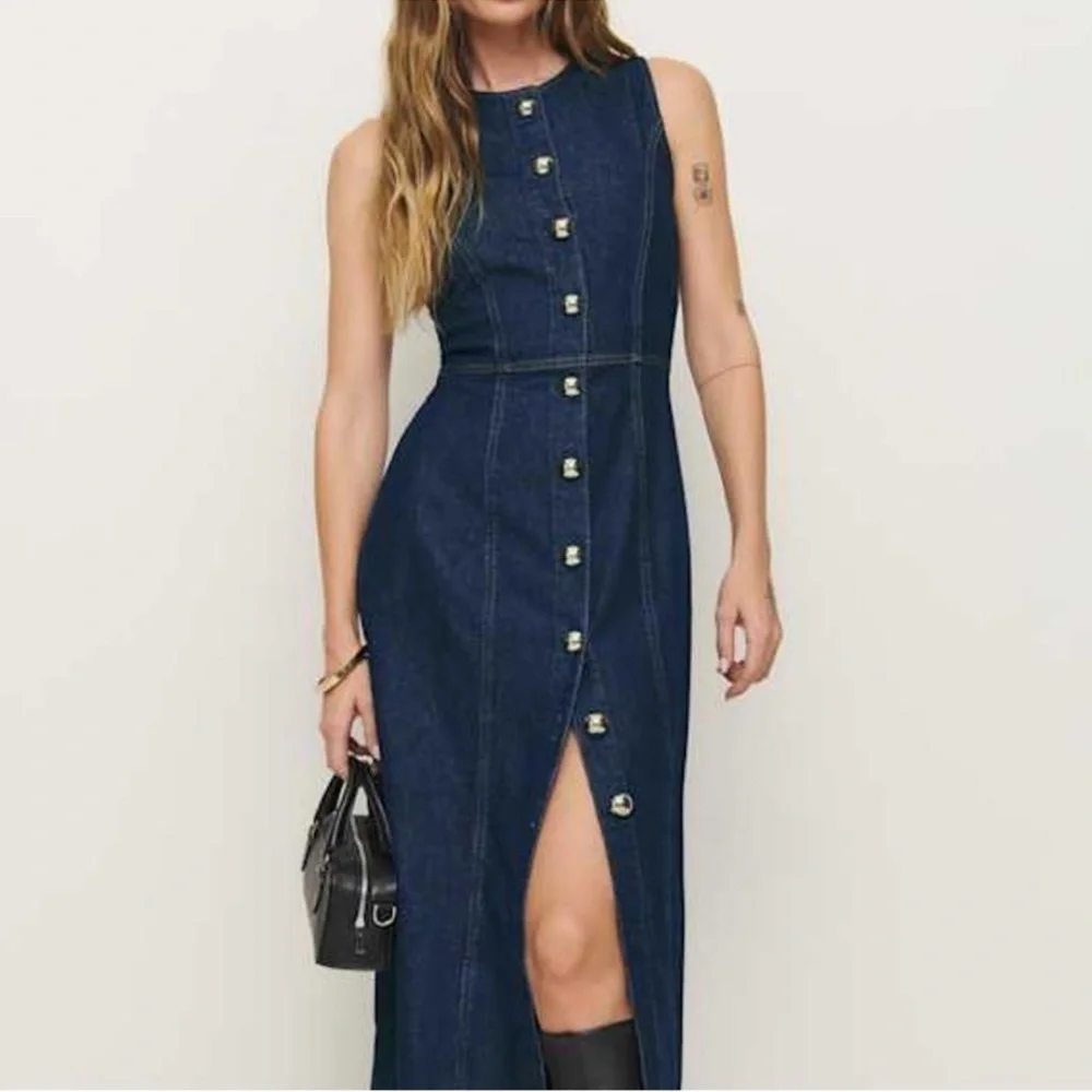 Reformation Roswell Denim Midi Dress - Picture 2 of 9